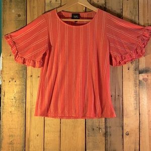EUC W5 by Anthropologie Coral and Cream Trumpet Sleeve Blouse